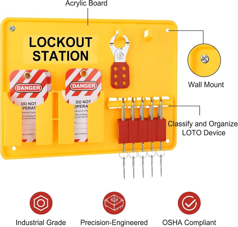 Xeoca Lockout Tagout Station with Loto Devices - Lock Out Tag Out Kit Board with 4 Pack Safety Lock Set, Hasp for Padlocks, 20 Do Not Operate Tags - Image 4
